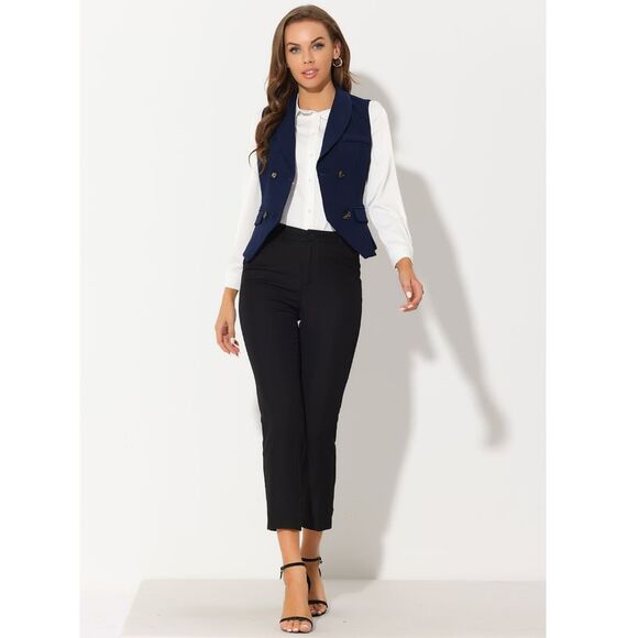 Waistcoat Lapel Collar Dressy Versatile Racerback Suit Vest Dark Blue - Picture 2 of 5